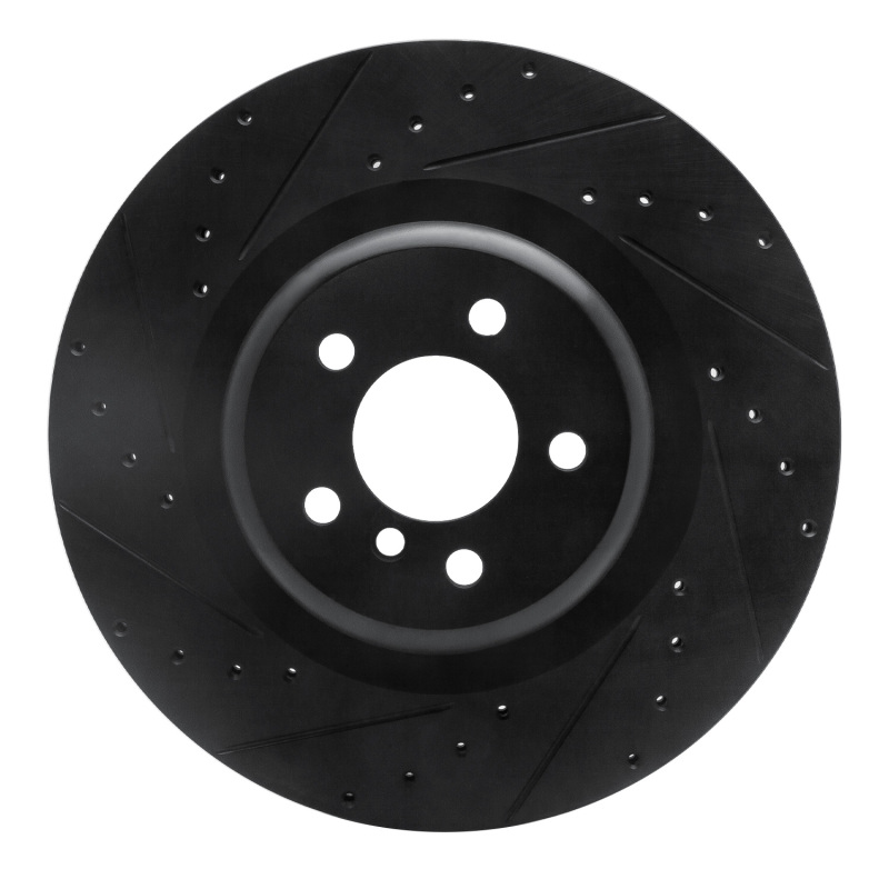 BMW X5 Brake Rotor (1) - Rear Left - R1 Concepts - Drilled & Slotted - Black - `10-`14